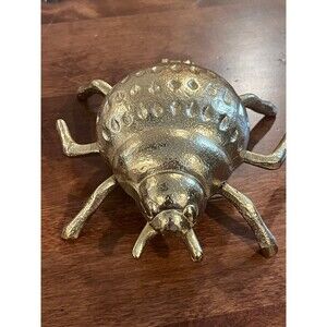 Vintage brass / gold tone hinged Scarab / Beetle metal trinket box